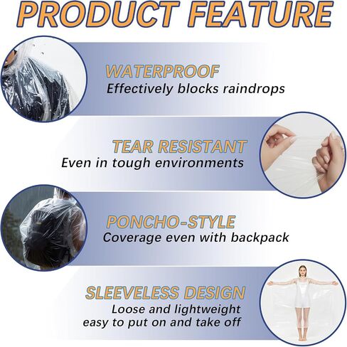30 Pack Disposable Rain Ponchos for Adults, Emergency Clear Poncho with Hood Waterproof Bulk Plastic Rain Coat Family Pack for Hiking, Camping, Travel in Saudi Arabia