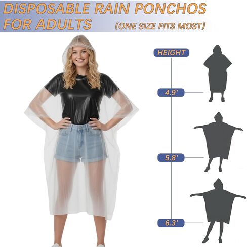 30 Pack Disposable Rain Ponchos for Adults, Emergency Clear Poncho with Hood Waterproof Bulk Plastic Rain Coat Family Pack for Hiking, Camping, Travel in Saudi Arabia