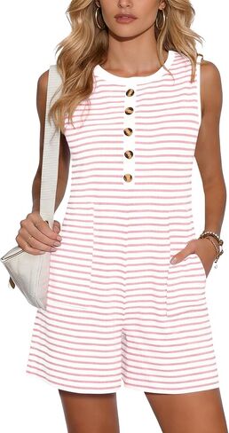MOLERANI Women's Summer Casual Rompers 2026 Sleeveless Button Front Loose One Piece with Pockets Beach Vacation Outfits in Saudi Arabia