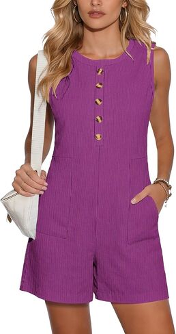 MOLERANI Women's Summer Casual Rompers 2026 Sleeveless Button Front Loose One Piece with Pockets Beach Vacation Outfits in Saudi Arabia
