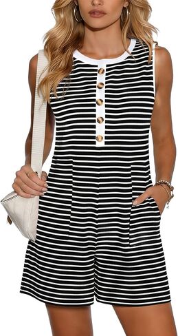 MOLERANI Women's Summer Casual Rompers 2026 Sleeveless Button Front Loose One Piece with Pockets Beach Vacation Outfits in Saudi Arabia