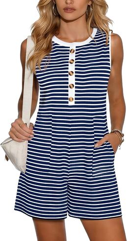 MOLERANI Women's Summer Casual Rompers 2026 Sleeveless Button Front Loose One Piece with Pockets Beach Vacation Outfits in Saudi Arabia