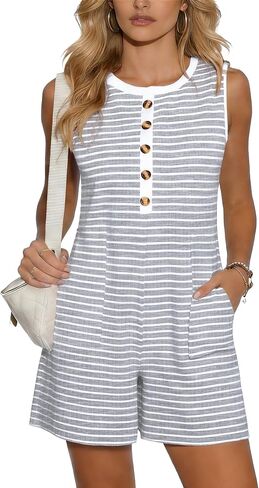 MOLERANI Women's Summer Casual Rompers 2026 Sleeveless Button Front Loose One Piece with Pockets Beach Vacation Outfits in Saudi Arabia