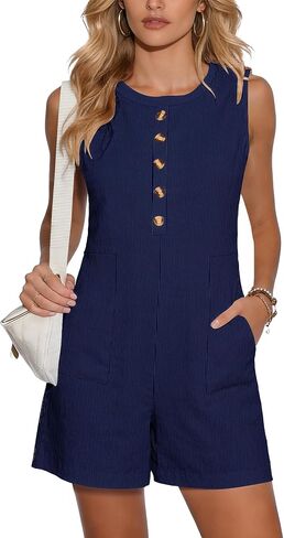 MOLERANI Women's Summer Casual Rompers 2026 Sleeveless Button Front Loose One Piece with Pockets Beach Vacation Outfits in Saudi Arabia