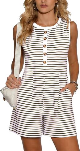 MOLERANI Women's Summer Casual Rompers 2026 Sleeveless Button Front Loose One Piece with Pockets Beach Vacation Outfits in Saudi Arabia