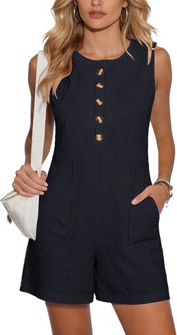 MOLERANI Women's Summer Casual Rompers 2026 Sleeveless Button Front Loose One Piece with Pockets Beach Vacation Outfits in Saudi Arabia