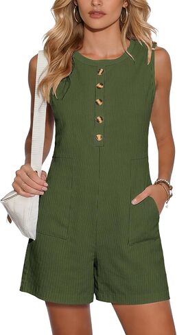 MOLERANI Women's Summer Casual Rompers 2026 Sleeveless Button Front Loose One Piece with Pockets Beach Vacation Outfits in Saudi Arabia