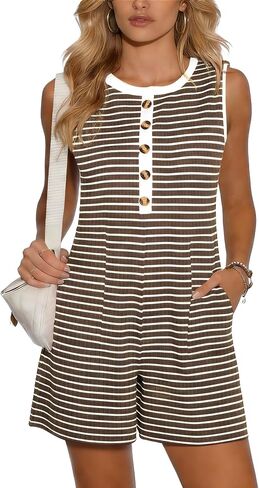 MOLERANI Women's Summer Casual Rompers 2026 Sleeveless Button Front Loose One Piece with Pockets Beach Vacation Outfits in Saudi Arabia