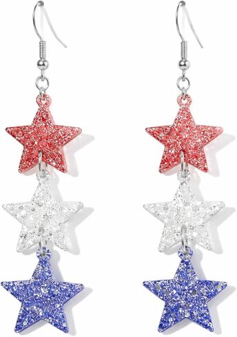 4th of July Star Dangle Earrings for Women Red White and Blue Patriotic Drop Earring Independence Day Outfit Jewelry in Saudi Arabia