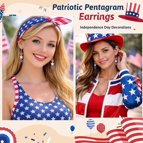 4th of July Star Dangle Earrings for Women Red White and Blue Patriotic Drop Earring Independence Day Outfit Jewelry in Saudi Arabia