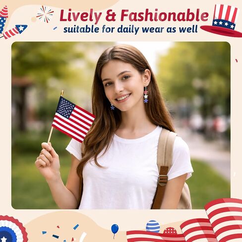 4th of July Star Dangle Earrings for Women Red White and Blue Patriotic Drop Earring Independence Day Outfit Jewelry in Saudi Arabia