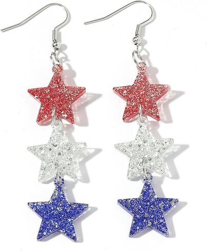 4th of July Star Dangle Earrings for Women Red White and Blue Patriotic Drop Earring Independence Day Outfit Jewelry in Saudi Arabia