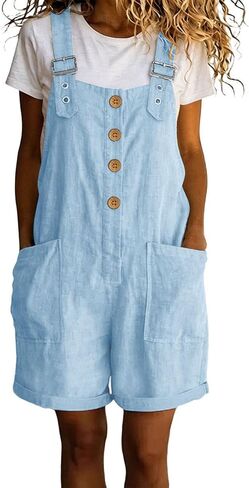 Oplxuo Women's Adjustable Strap Overall Romper Button Down Pockets Romper Baggy Casual Short Jumpsuits for Daily Street Wear in Saudi Arabia