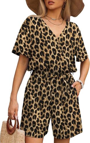 Women's Summer Romper Tropical Print Short Sleeve Casual Wide Leg Beach Vacation Outfit Mini One Piece Jumpsuit S-XL in Kuwait