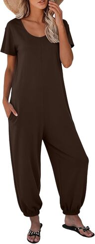 Nfsion Jumpsuits for Women Casual Summer Dressy Short Sleeve Crewneck Romper Vacation Travel Lounge Outfits with Pockets in Saudi Arabia