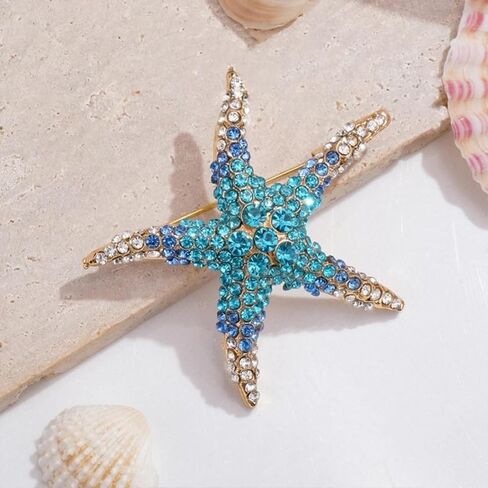 Rhinestone Starfish Shell Brooch Pins for Women Men Charm Lucky Sea Star Seashell Ocean Animal Chic Crystal CZ Lapel Pin for Boho Summer Beach Hawaiian Vacation Hat Bag Dress Suit Clothing Jewelry in Kuwait