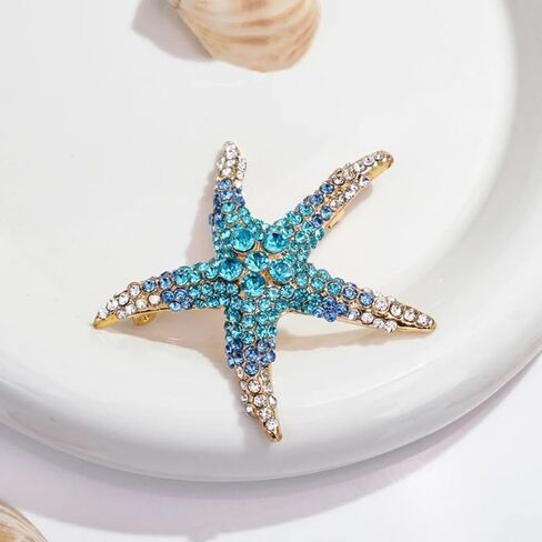 Rhinestone Starfish Shell Brooch Pins for Women Men Charm Lucky Sea Star Seashell Ocean Animal Chic Crystal CZ Lapel Pin for Boho Summer Beach Hawaiian Vacation Hat Bag Dress Suit Clothing Jewelry in Kuwait