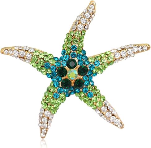 Rhinestone Starfish Shell Brooch Pins for Women Men Charm Lucky Sea Star Seashell Ocean Animal Chic Crystal CZ Lapel Pin for Boho Summer Beach Hawaiian Vacation Hat Bag Dress Suit Clothing Jewelry in Kuwait