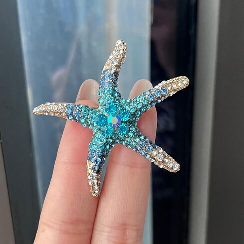 Rhinestone Starfish Shell Brooch Pins for Women Men Charm Lucky Sea Star Seashell Ocean Animal Chic Crystal CZ Lapel Pin for Boho Summer Beach Hawaiian Vacation Hat Bag Dress Suit Clothing Jewelry in Kuwait