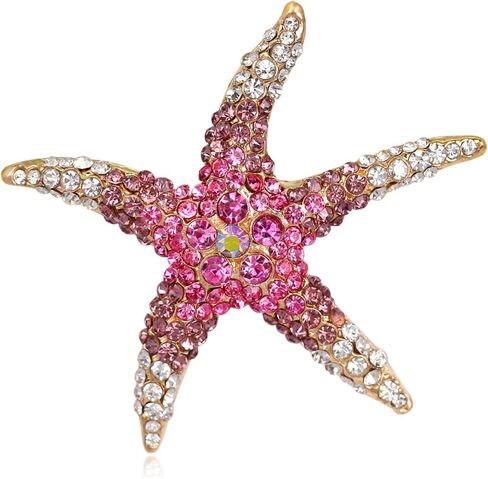 Rhinestone Starfish Shell Brooch Pins for Women Men Charm Lucky Sea Star Seashell Ocean Animal Chic Crystal CZ Lapel Pin for Boho Summer Beach Hawaiian Vacation Hat Bag Dress Suit Clothing Jewelry in Kuwait