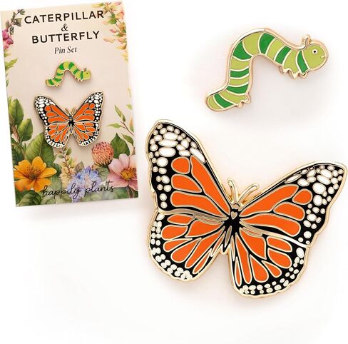Butterfly & Caterpillar Enamel 2 Piece Pin Gift Set – Cute Nature-Themed Pins for Jackets, Bags, and Accessories – Colorful Collector Pins & Botanical Gift Ideas in Kuwait