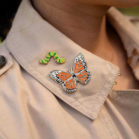 Butterfly & Caterpillar Enamel 2 Piece Pin Gift Set – Cute Nature-Themed Pins for Jackets, Bags, and Accessories – Colorful Collector Pins & Botanical Gift Ideas in Kuwait