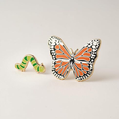 Butterfly & Caterpillar Enamel 2 Piece Pin Gift Set – Cute Nature-Themed Pins for Jackets, Bags, and Accessories – Colorful Collector Pins & Botanical Gift Ideas in Kuwait
