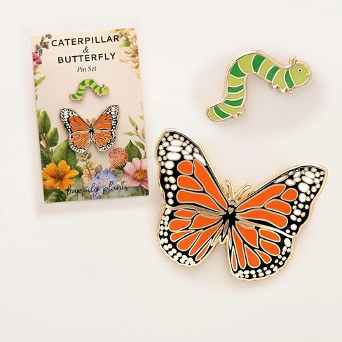 Butterfly & Caterpillar Enamel 2 Piece Pin Gift Set – Cute Nature-Themed Pins for Jackets, Bags, and Accessories – Colorful Collector Pins & Botanical Gift Ideas in Kuwait