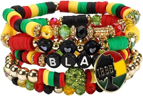 COLORFUL BLING Juneteenth African Bracelets for Women Black History Month Polymer Clay Beaded Stackable Elastic Bracelets in Kuwait