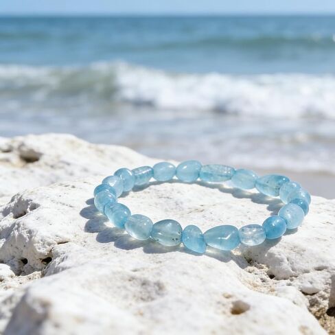 4X6MM Aquamarine Bracelet Small Stone | 6mm Dainty Nuggets | Natural Throat Chakra Crystal | Calming & Communication | Fits for XSmall Size 6-6.5" in Saudi Arabia