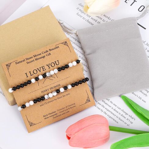 Morse Code Matching Bracelets for Couples - I love You Bracelet with Card Obsidian Turquoise Couples Bracelets Jewelry Gifts for Him Her Boyfriend Girlfriend Mothers Day Fathers Day Birthday Graduation Anniversary‌ in Saudi Arabia