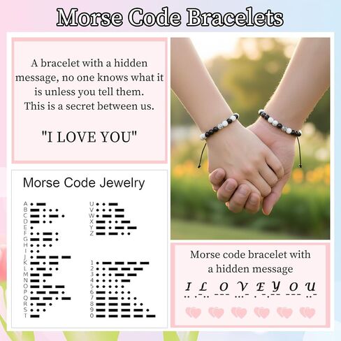 Morse Code Matching Bracelets for Couples - I love You Bracelet with Card Obsidian Turquoise Couples Bracelets Jewelry Gifts for Him Her Boyfriend Girlfriend Mothers Day Fathers Day Birthday Graduation Anniversary‌ in Saudi Arabia