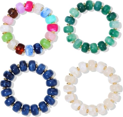 4 Pcs Chunky Beaded Bracelets for Women Adjustable Colorful Resin Beads Bracelets Stretch Beaded Bracelet Boho Summer Beach Vacation Jewelry Gift in Saudi Arabia