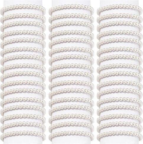 TUYUU 50PCS Pearl Bracelets for Women - 6mm White Bracelet Faux Pearl Elastic Stretch Set - Wedding Bridal Shower Bridesmaid Gifts Party Favors Pearl Jewelry Set in Kuwait