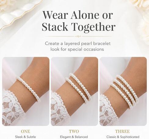 TUYUU 50PCS Pearl Bracelets for Women - 6mm White Bracelet Faux Pearl Elastic Stretch Set - Wedding Bridal Shower Bridesmaid Gifts Party Favors Pearl Jewelry Set in Kuwait