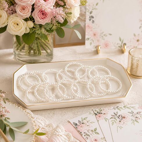 TUYUU 50PCS Pearl Bracelets for Women - 6mm White Bracelet Faux Pearl Elastic Stretch Set - Wedding Bridal Shower Bridesmaid Gifts Party Favors Pearl Jewelry Set in Kuwait