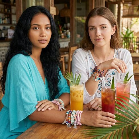 Beaded Bracelets for Women -Boho Beaded Bracelet Stack for Women, 6-Piece Stackable Stretch Bracelets Set, Colorful Layered Beaded Bracelets for Summer Beach & Festivals in Saudi Arabia