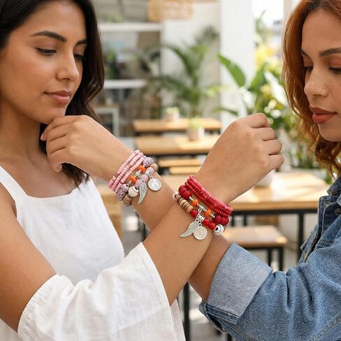 Beaded Bracelets for Women -Boho Beaded Bracelet Stack for Women, 6-Piece Stackable Stretch Bracelets Set, Colorful Layered Beaded Bracelets for Summer Beach & Festivals in Saudi Arabia