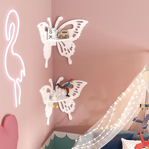 2-Tier Butterfly Corner Shelf - Nursery Wall Deor Floating Corner Shelf for Kid’s Room, Small Cute Decorative Shelf Wall Mounted, White Hanging Hollow Out Shelf for Toys, Plants and Storage in Saudi Arabia