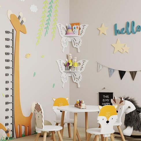 2-Tier Butterfly Corner Shelf - Nursery Wall Deor Floating Corner Shelf for Kid’s Room, Small Cute Decorative Shelf Wall Mounted, White Hanging Hollow Out Shelf for Toys, Plants and Storage in Saudi Arabia