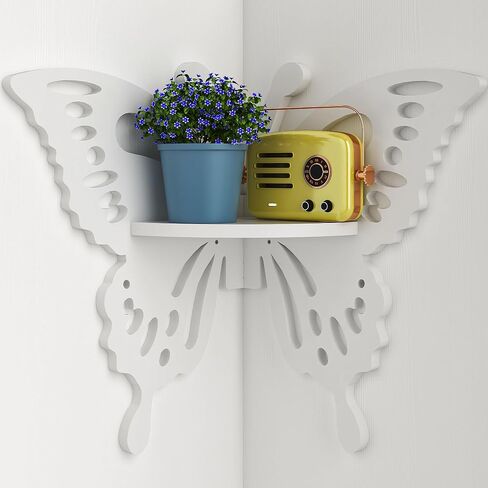 2-Tier Butterfly Corner Shelf - Nursery Wall Deor Floating Corner Shelf for Kid’s Room, Small Cute Decorative Shelf Wall Mounted, White Hanging Hollow Out Shelf for Toys, Plants and Storage in Saudi Arabia