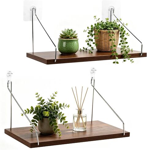 Renter Friendly Shelves No Drill, 2 Pack Renter Friendly Hanging Shelves, Rustic Wood Wall Mounted Shelf for Tenant, Dormitory, Apartment, Office Worker in Saudi Arabia