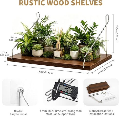 Renter Friendly Shelves No Drill, 2 Pack Renter Friendly Hanging Shelves, Rustic Wood Wall Mounted Shelf for Tenant, Dormitory, Apartment, Office Worker in Saudi Arabia