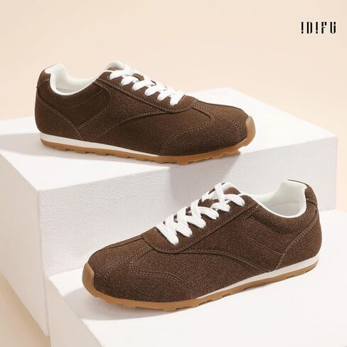 IDIFU Women's Fashion Sneakers Comfortable Casual Tennis Shoes Trendy Non Slip Work Walking Shoes for Women Retro Classic Cute Lace Up Lightweight Ladies Sneakers in Kuwait