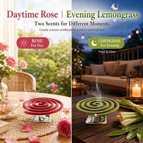Dual Scent Incense Coil Set, Rose for Day & Lemongrass for Evening, Aromatherapy Incense for Relaxation, Meditation & Home Fragrance, Natural Scent for Indoor & Outdoor Use in Saudi Arabia