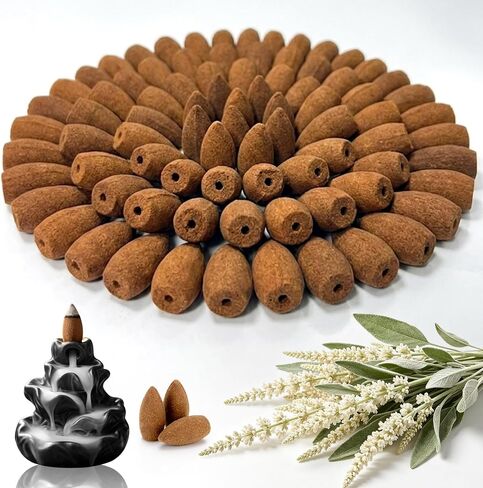 Backflow Incense Cones White Sage - Reverse Flow Waterfall Smoke Cones 108PCS for Backflow Incense Burner Meditation Yoga Spiritual Home Ambience in Kuwait