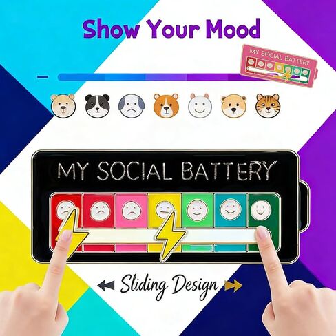 2Pcs Social Battery Slider Pin,Funny Interactive Brooch Enamel Pins for 7 Days, Cute Mood Pins for Backpacks Clothing Hat Bags Scarves (Style 1) in Saudi Arabia