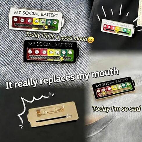 2Pcs Social Battery Slider Pin,Funny Interactive Brooch Enamel Pins for 7 Days, Cute Mood Pins for Backpacks Clothing Hat Bags Scarves (Style 1) in Saudi Arabia