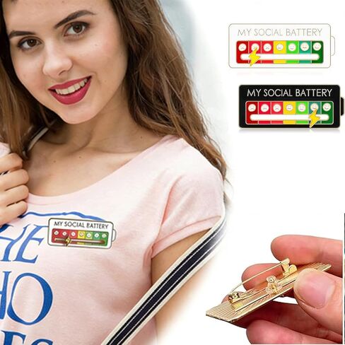 2Pcs Social Battery Slider Pin,Funny Interactive Brooch Enamel Pins for 7 Days, Cute Mood Pins for Backpacks Clothing Hat Bags Scarves (Style 1) in Saudi Arabia