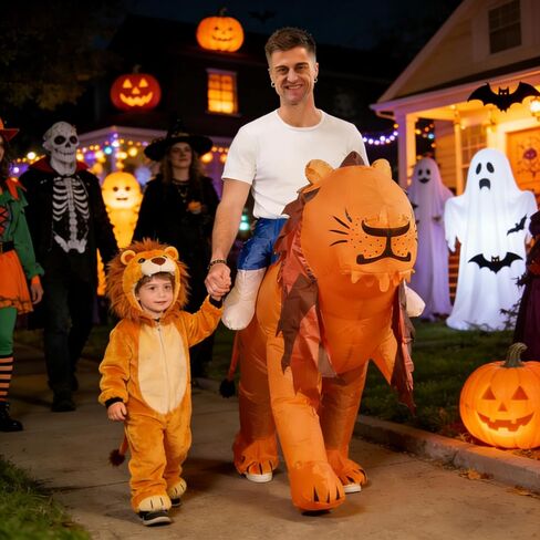 Ride On Lion Inflatable Costume for Adult Funny Blow Up Riding Lion Costumes for Halloween Cosplay Birthday Party Fancy Dress Up for Men Women in Saudi Arabia